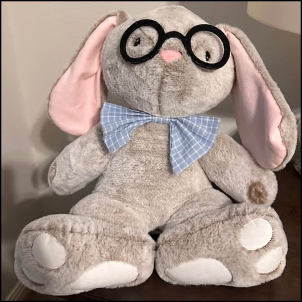 Plush Bunny Rabbit with Glasses and Blue Bow Tie Weighted Stuffed Toy 16"